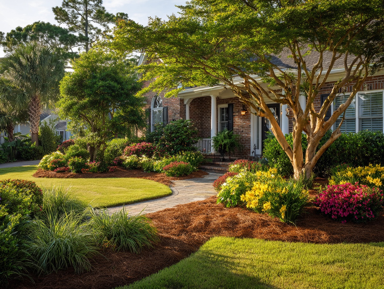 North Myrtle Beach front yard with layered beds