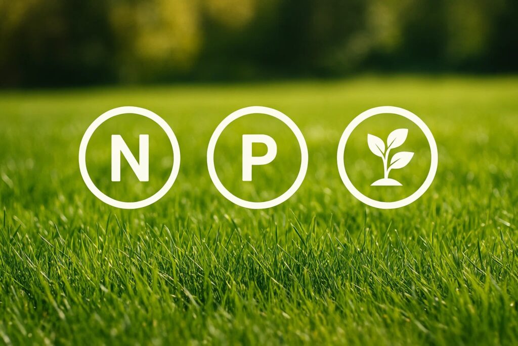  NPK nutrient symbols overlaying a lawn background