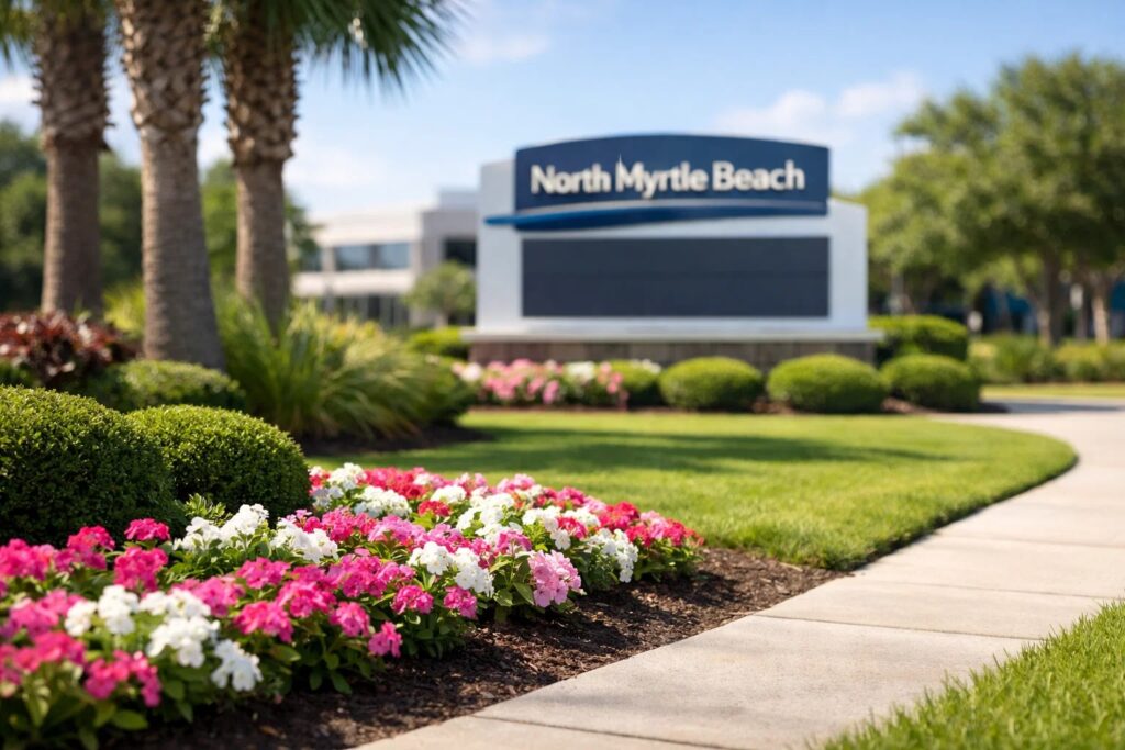 well-maintained commercial property landscape in North Myrtle Beach