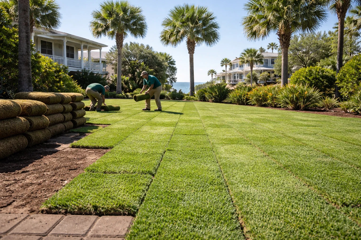fresh sod installation on a residential lawn