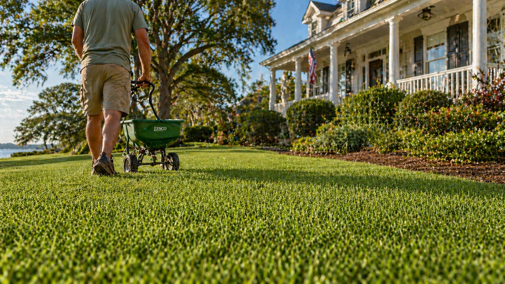 ristine centipede grass lawn in front of a traditional low-country style home in North Myrtle Beach