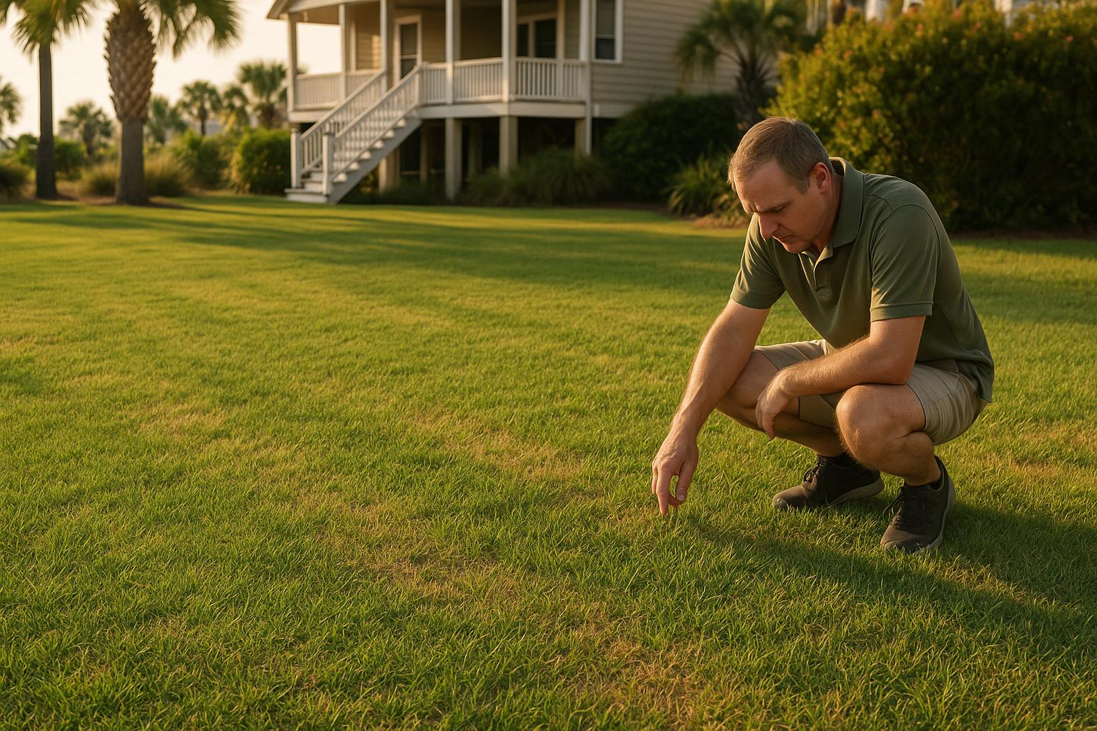 North Myrtle Beach lawn in late summer being assessed for fall recovery planning