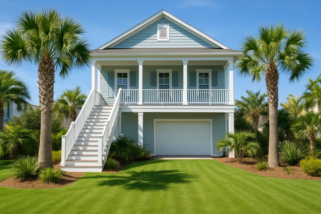 Well-maintained vacation home lawn in North Myrtle Beach South Carolina