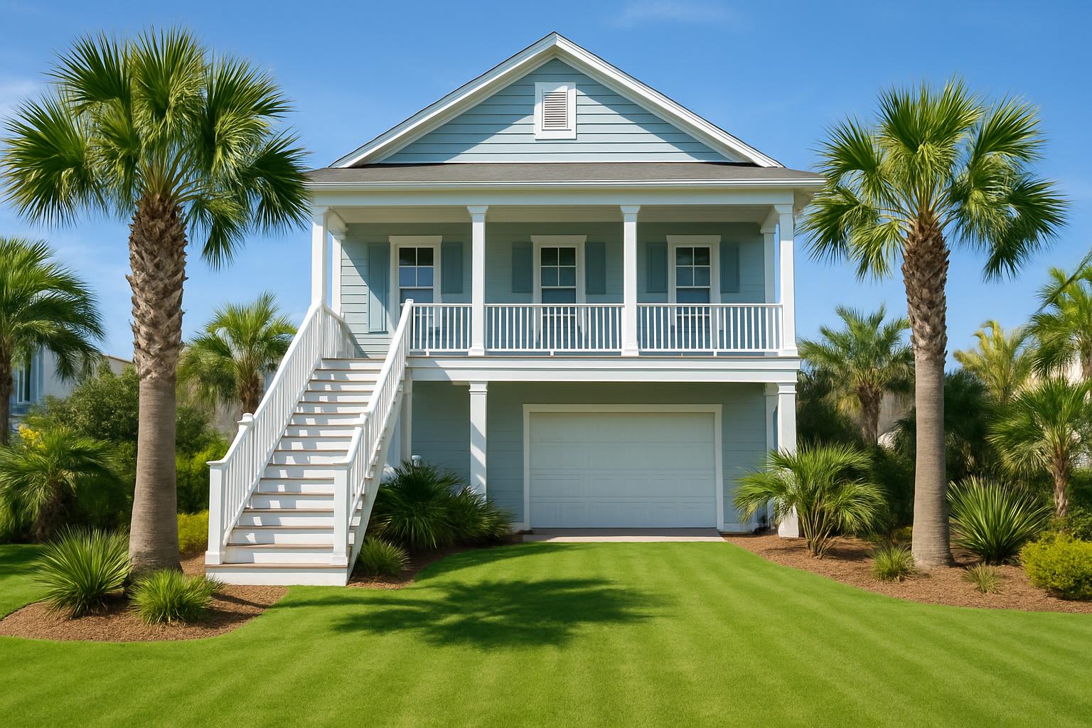 Well-maintained vacation home lawn in North Myrtle Beach South Carolina