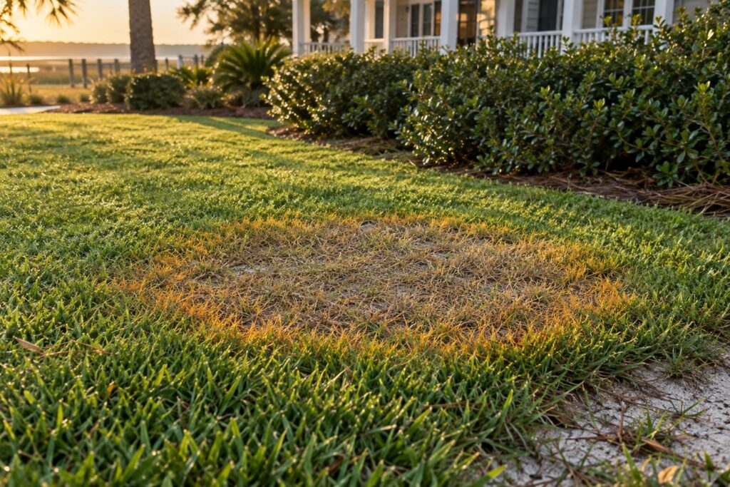 Golden Hour Lawn Patch by the Marsh