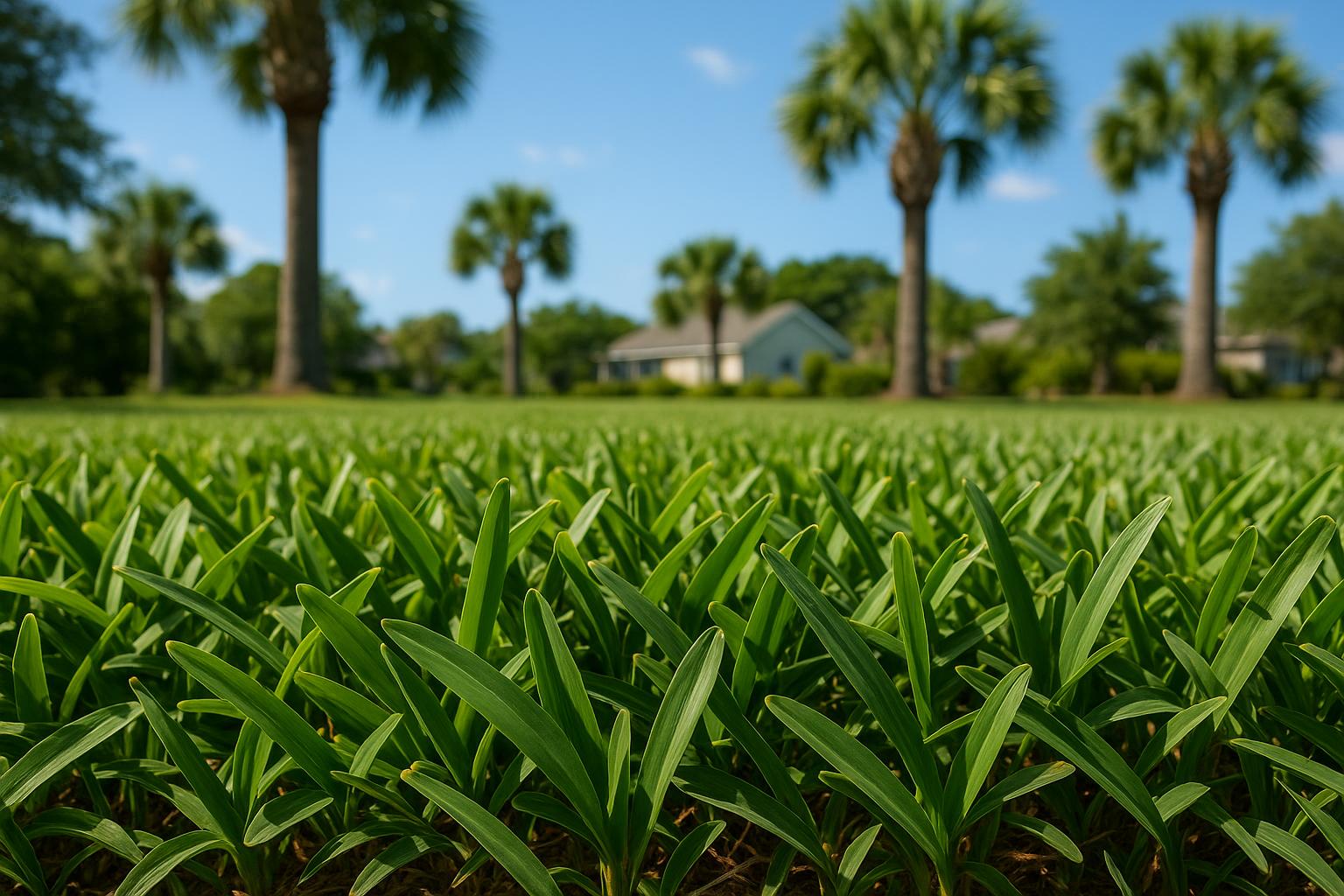 Lush St. Augustine grass lawn in a coastal South Carolina residential yard